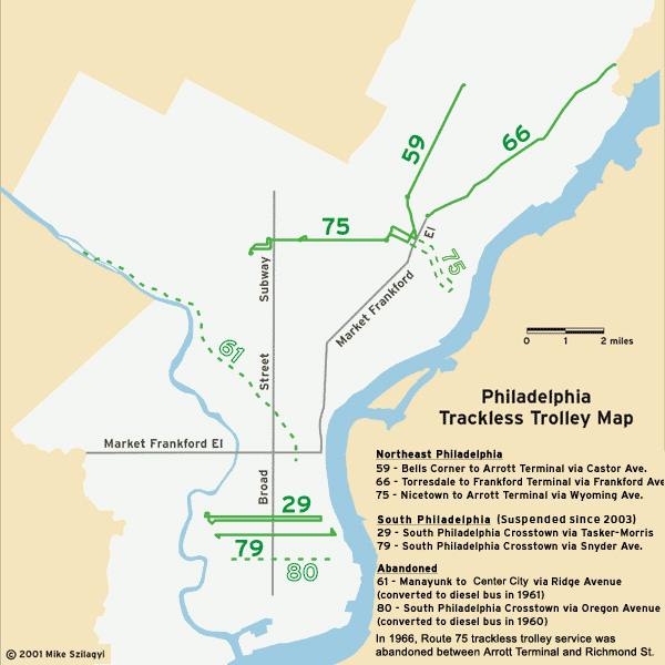 Philadelphia trackless trolley map